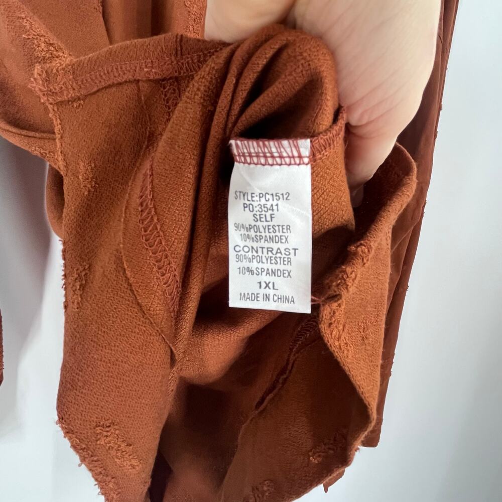 Gigio Plus Sienna Brown Star Textured Slub Stretchy Long Sleeve Top Women’s 2X - Picture 7 of 9